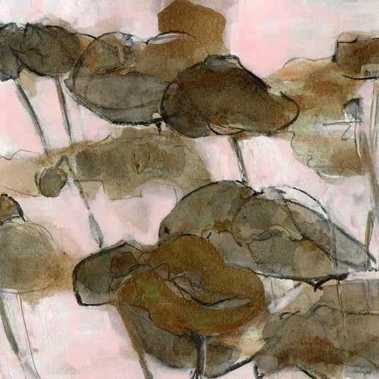 Bronze Poppies II - Mixed Media on Paper, 8x8 inch