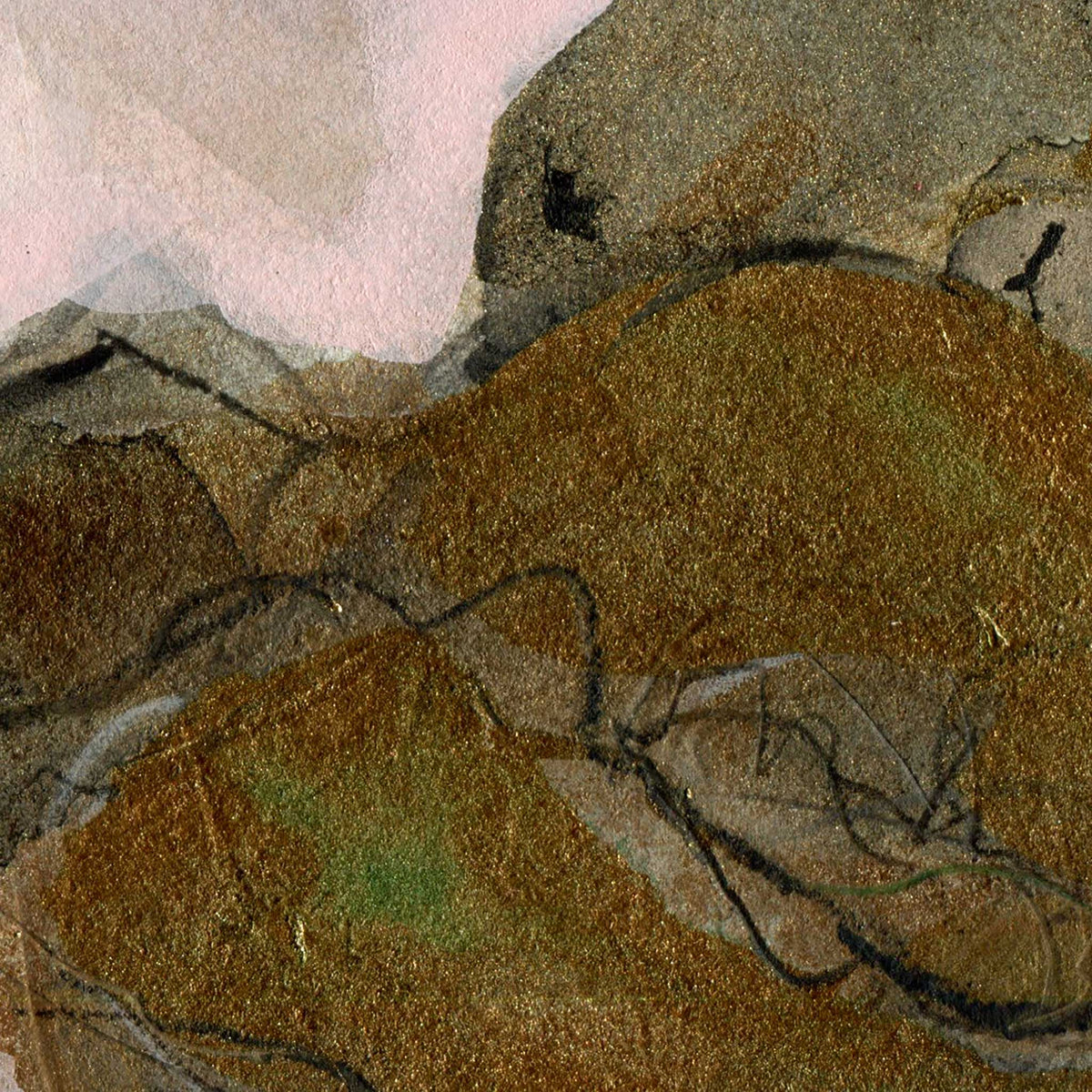 Bronze Poppies II - Mixed Media on Paper, 8x8 inch