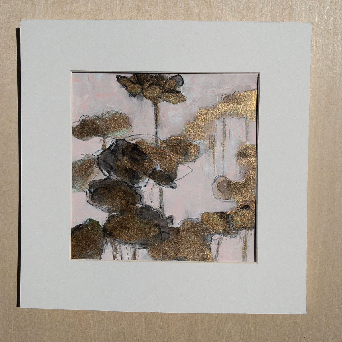 Bronze Poppies III - Mixed Media on Paper, 8x8 inch