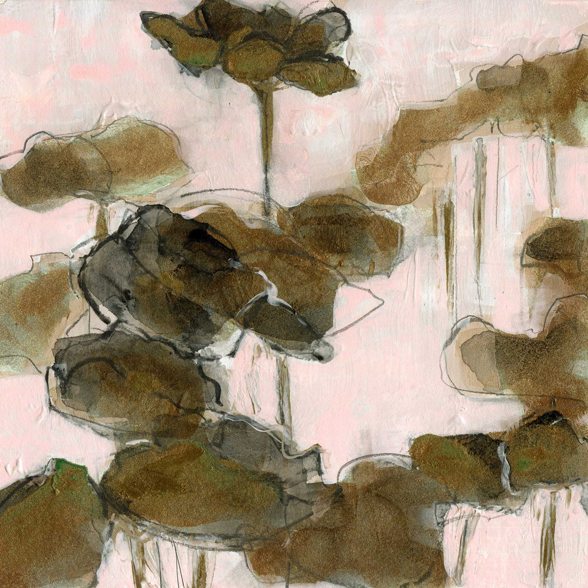 Bronze Poppies III - Mixed Media on Paper, 8x8 inch