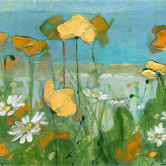 Golden Poppies on the Shoreline — Original Acrylic Painting