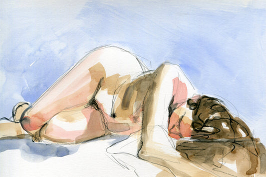 Pink And Brown Lying Figure-Works on Paper 6x9 inches