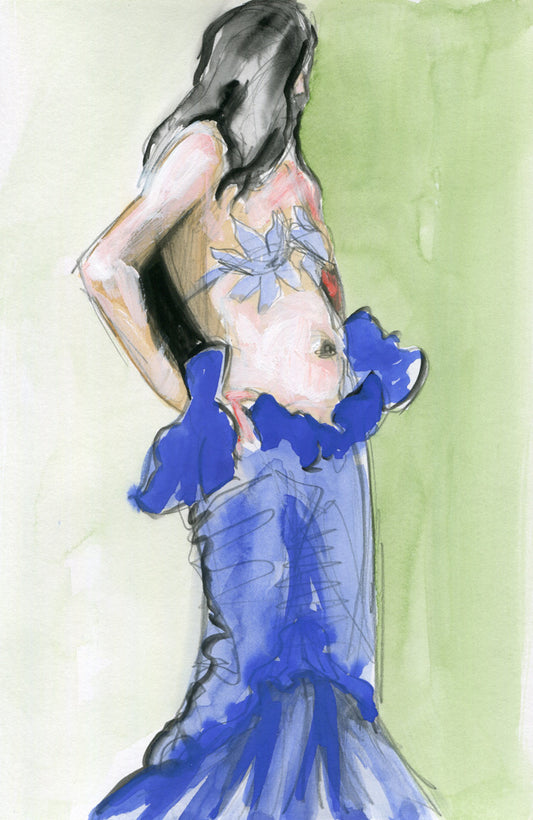 Blue Sparkle Dress - Works on Paper 6x9 inches