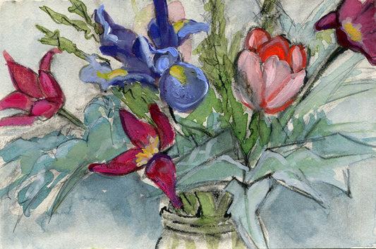 Bouquet From Martha - 5x7 inch Mixed Media Painting on Paper