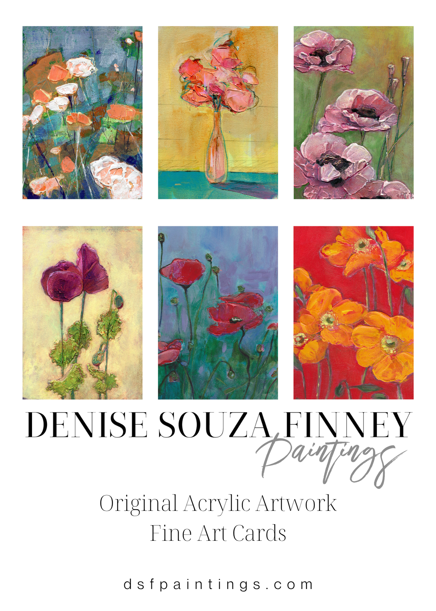 Six Different Poppy Paintings 5x7 Greeting Card Gift Set