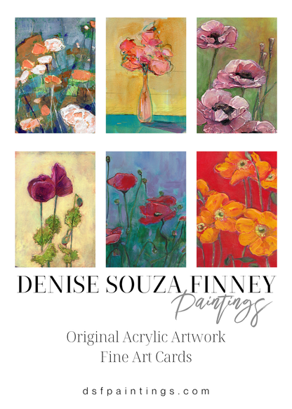 Six Different Poppy Paintings 5x7 Greeting Card Gift Set