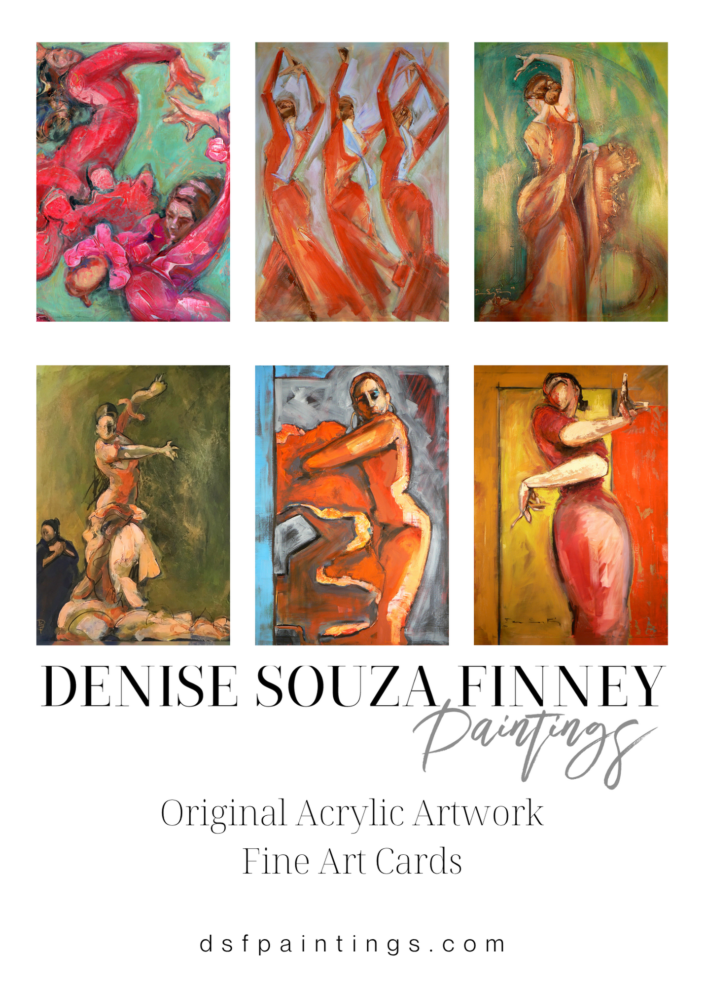 Six Different Flamenco Paintings 5x7 Greeting Card Gift Set