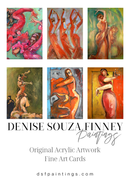 Six Different Flamenco Paintings 5x7 Greeting Card Gift Set